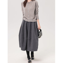 MENGXIANG 显瘦百搭泡泡裙/黑色半身裙秋小个子休闲毛呢花苞裙女