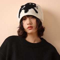 韩国东大门！100%纯羊毛小猫针织毛线帽女秋冬时髦复古帽子包头帽