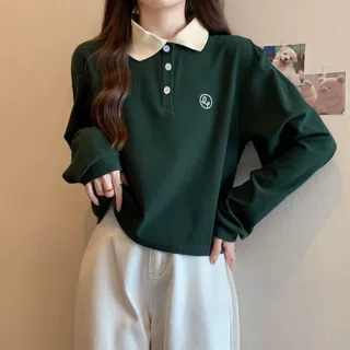 大码polo领正肩长袖打底衫女2026新款春季胖mm休闲宽松显瘦T恤女