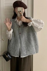 慵懒风软糯两粒扣毛衣马甲开衫女宽松春秋冬叠穿厚款针织背心马夹