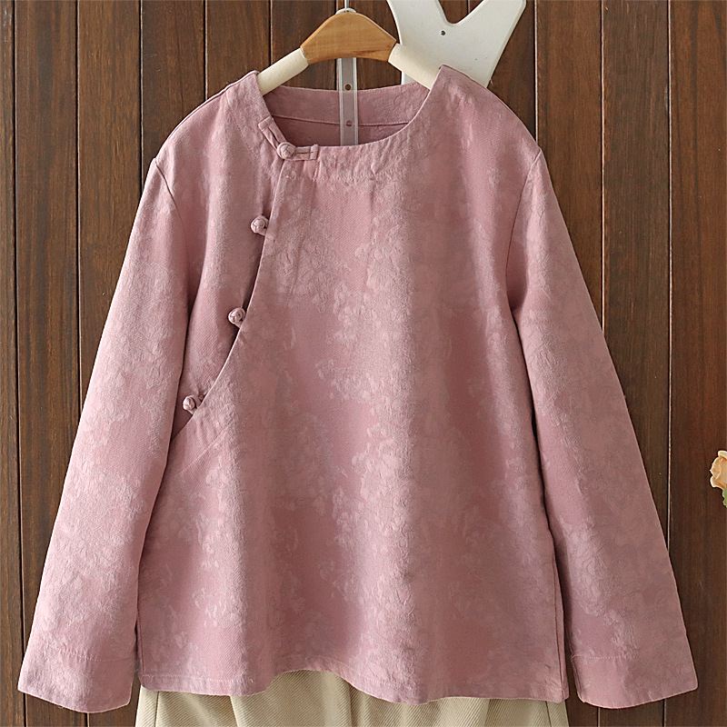 Ethnic retro elegant shirt with a round collar