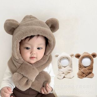 Baby One-piece Hat Autumn and Winter Cute Boys and Girls Children Hat Scarf suit Baby Plush Ear Protection One-piece Hat Winter