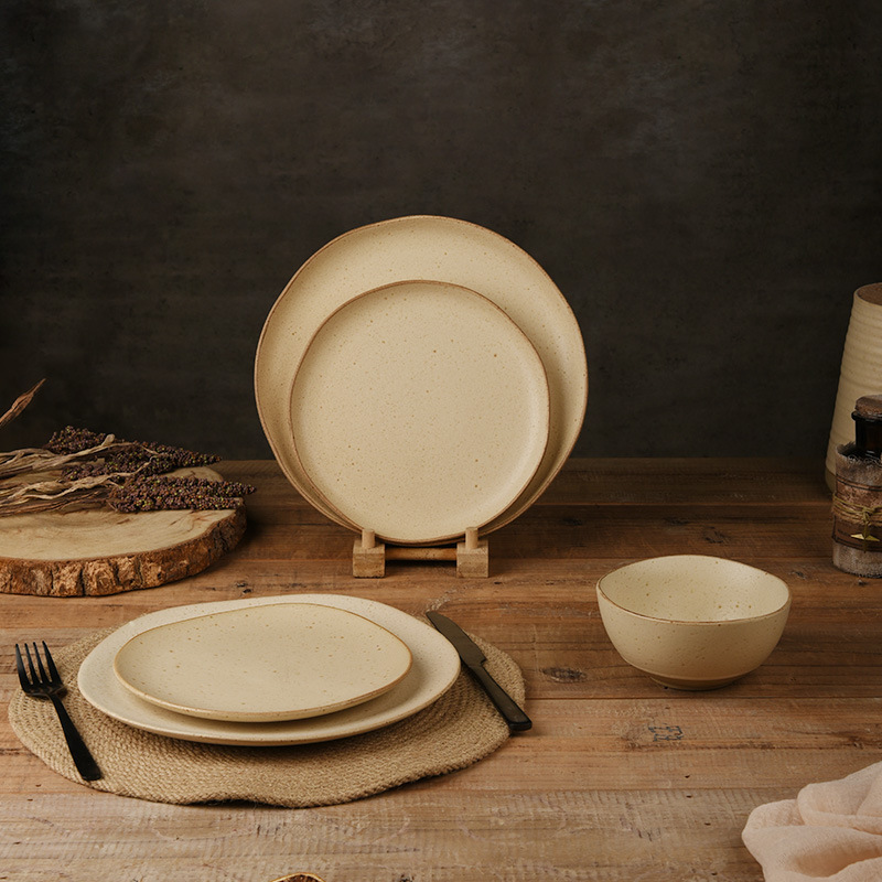Cross-Border Exclusive Supply of Instagram-Style Tableware, Custom Irregular Reactive Glaze Home Decor, High-Value Retro Bowl and Plate Set