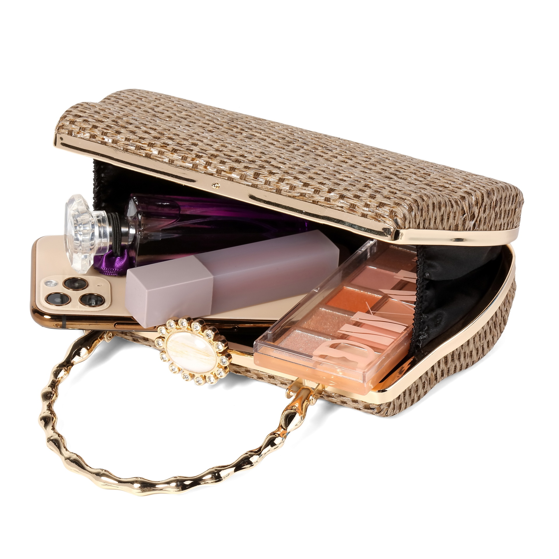 322g Weight Lock clasp Closure Type Ring Handle, Chain Strap Type Evening Bag, Box bag Bags Type Casual Occasion Straw Material Solid Color Pattern All Seasons Season Women's Gender Elegant Style Square Shape Women's Straw Solid Color Elegant Square Lock Clasp Evening Bag Box Bag 20