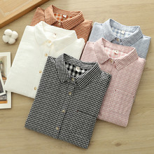 日系森女格子棉纱小清新宽松女士开衫长袖衬衫打底衫批发