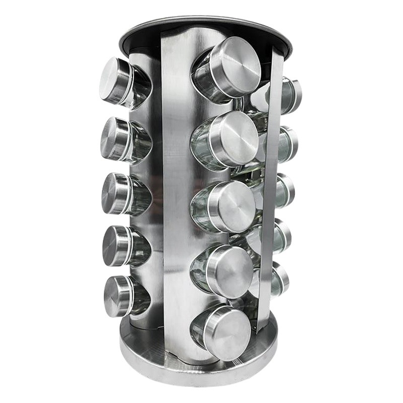 Suministros de cocina Acero inoxidable condimento botella traje 20 condimento botellas con estante giratorio pimienta Shaker