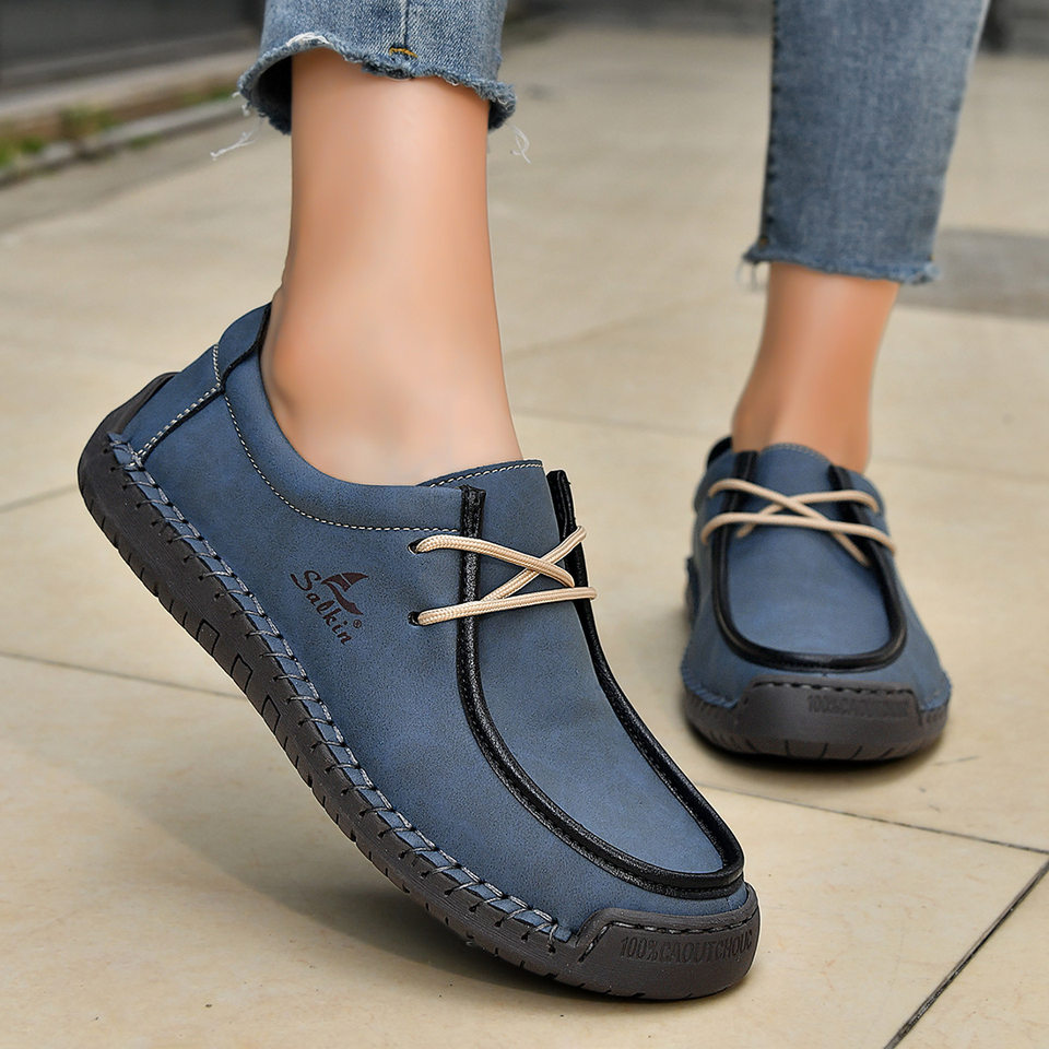 Giày lười unisex cỡ lớn 48, mũi tròn, mặt vải lanh, đế bằng gót thấp, dây buộc phía trước — 2801 Vàng kim, 2801 Xanh lá cây táo, 2801 Xanh đậm, 2801 màu xanh chi tiết 8