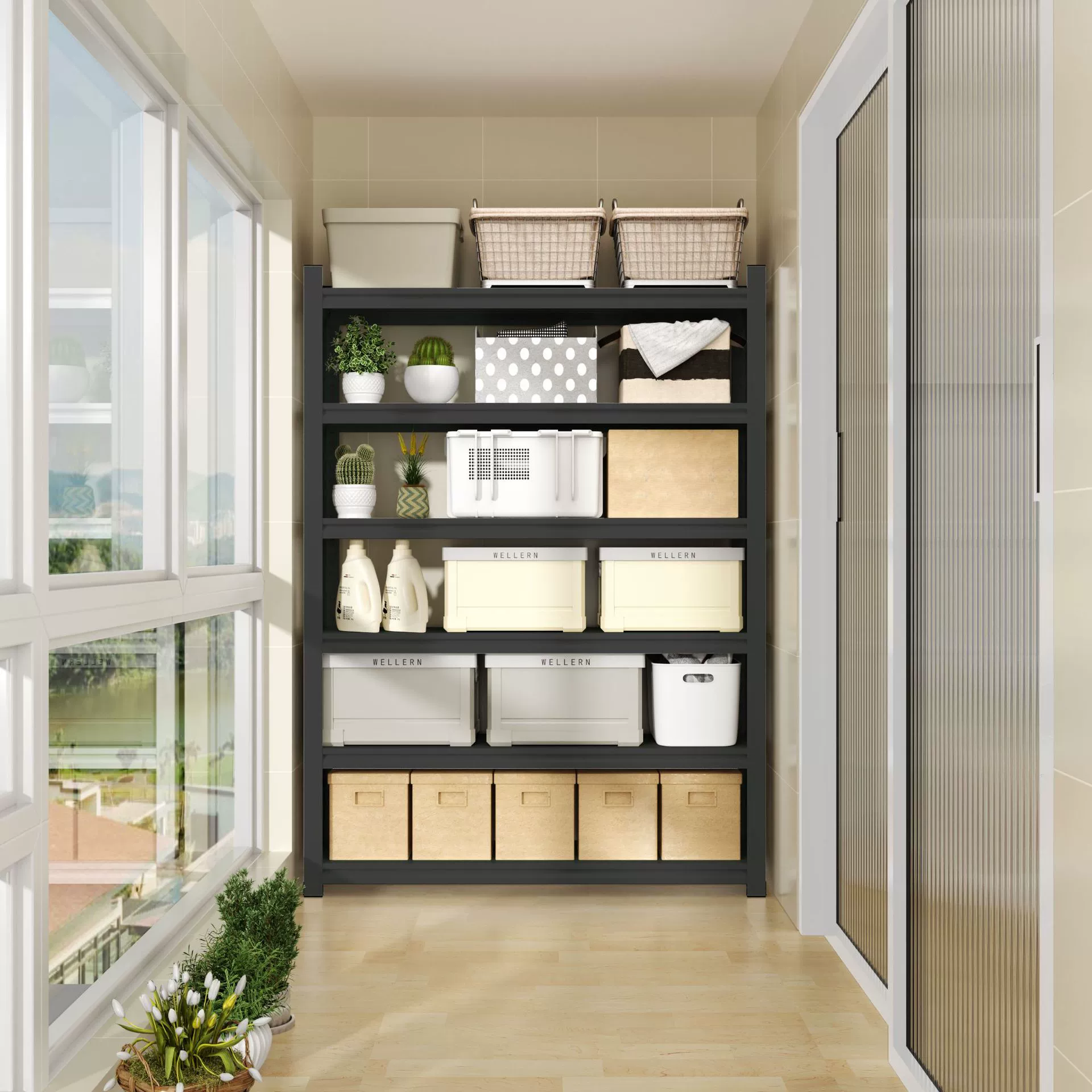 Балконный стеллаж для хранения из углеродистой стали, многослойный шкаф для хранения, бытовой напольный стеллаж для цветов, стеллаж для хранения, полка для склада, утолщенная