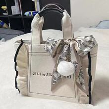 现货日系JILL荷叶边帆布包女生褶皱托特包大容量妈咪包通勤手提斜
