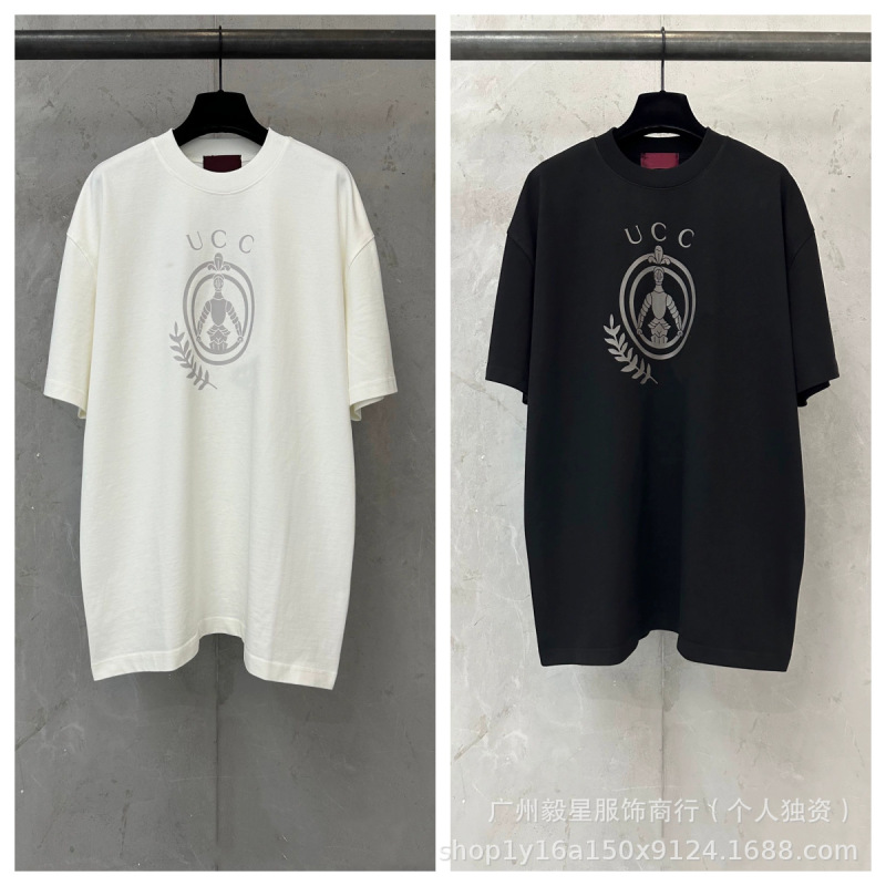 Authentic cross-border 26ss heavyweight 400g G brand knight emblem printed short-sleeve T-shirt, American style, thick and suitable for both men and women Authentic cross-border 26ss heavyweight 400g G brand knight emblem printed short-sleeve T-shirt, American style, thick and suitable for both men and women
