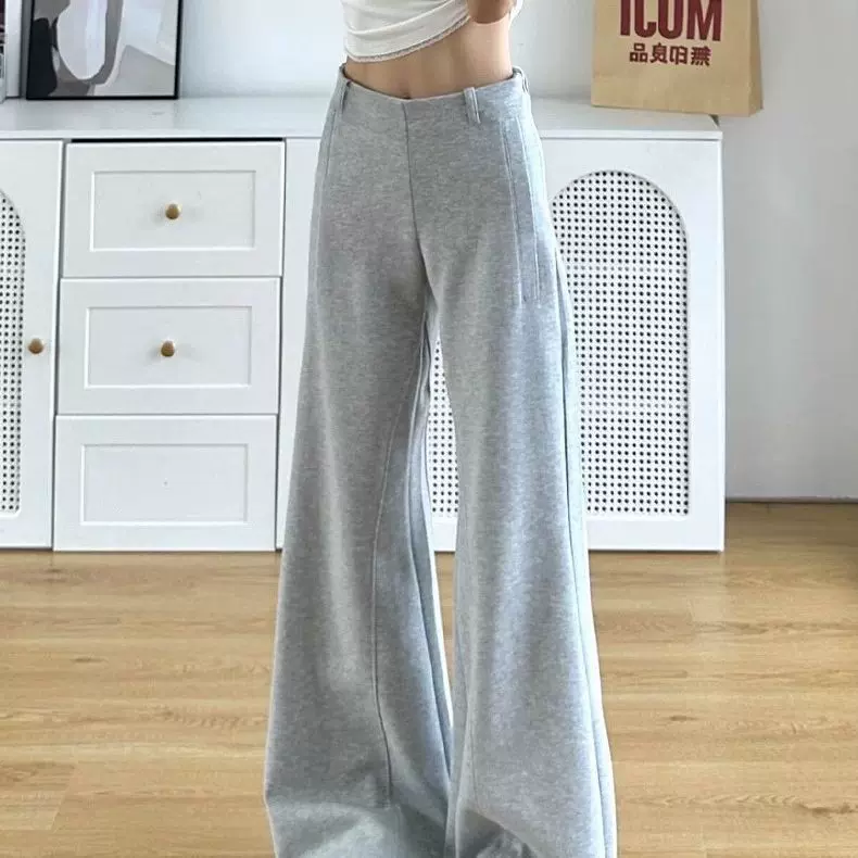 2025秋冬新款加绒微喇运动裤女款高腰显瘦垂坠感宽松休闲阔腿卫裤