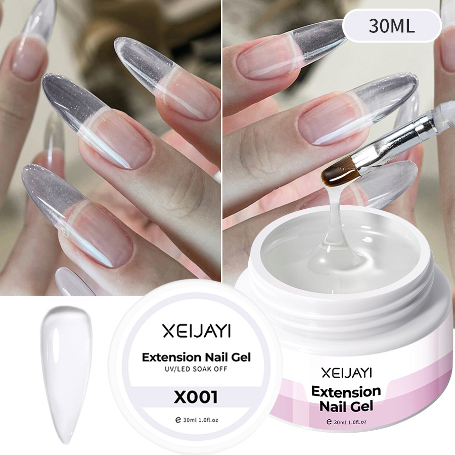 Pegamento de esmalte de uñas al por mayor Poly Gel Crystal pegamento de extensión 30ml pegamento de fototerapia bandeja sin papel Jelly Glue para salón de uñas