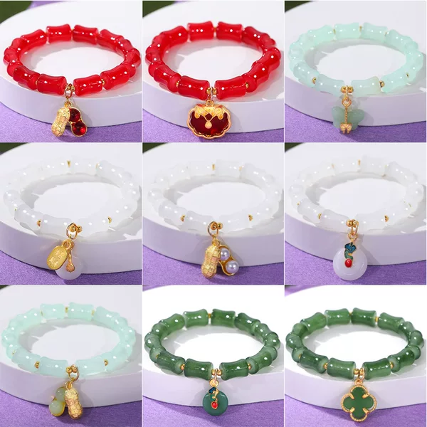 Hot-selling new Chinese handmade bracelet bamboo bracelet jewelry imitation Dongling jade section high peace button jade peanut