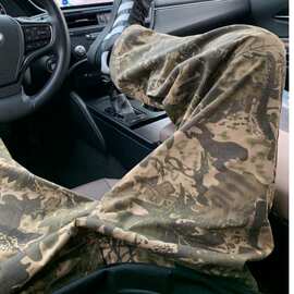 三杠条纹美式复古迷彩裤子高街伞兵工装裤男夏季直筒hiphop阔腿裤