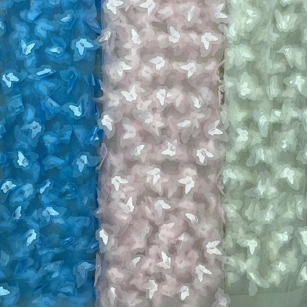 厂家直销新款立体激光双层小蝴蝶绣花 蕾丝童装花边 刺绣面料布料