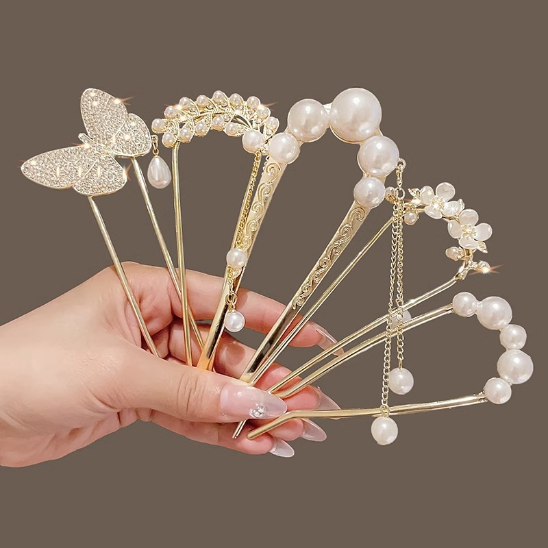 Antiguo estilo u flange pearl clip de cabello de mujer paso a paso mariposa clip de cabello de alta sensación cheongsam adorno de cabello artefacto de cabello