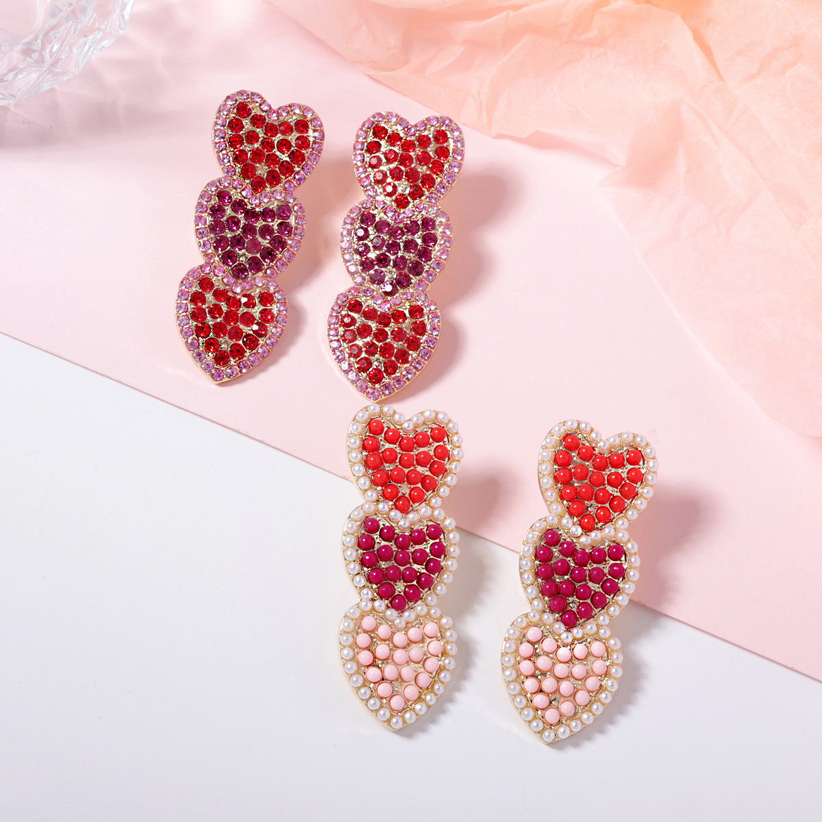 Ear Studs Classification 1 Pair Lady Heart Shape Zinc Alloy Rhinestones Seed Bead Ear Studs