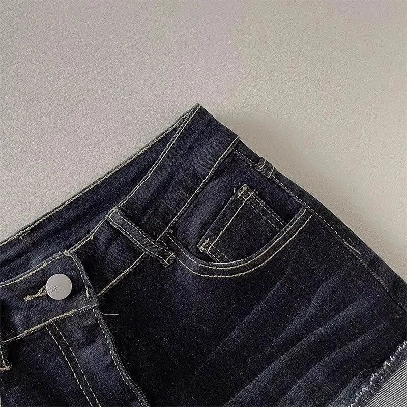 American-Style Dark Blue Design-Inspired Rolled-Edge Denim Shorts for Women, Summer High-Waisted Sexy Short A-Line Hot Pants American-Style Dark Blue Design-Inspired Rolled-Edge Denim Shorts for Women, Summer High-Waisted Sexy Short A-Line Hot Pants