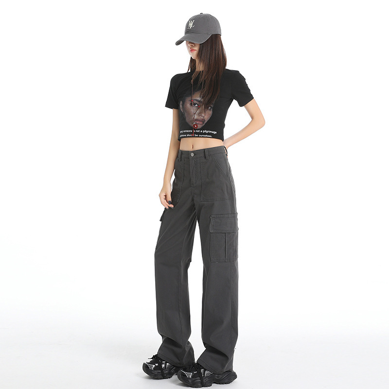 Summer New Thin Straight-Leg Cargo Pants Women's American Style Loose Slimming Wide-Leg Jeans Fashion Casual Pants Summer New Thin Straight-Leg Cargo Pants Women's American Style Loose Slimming Wide-Leg Jeans Fashion Casual Pants