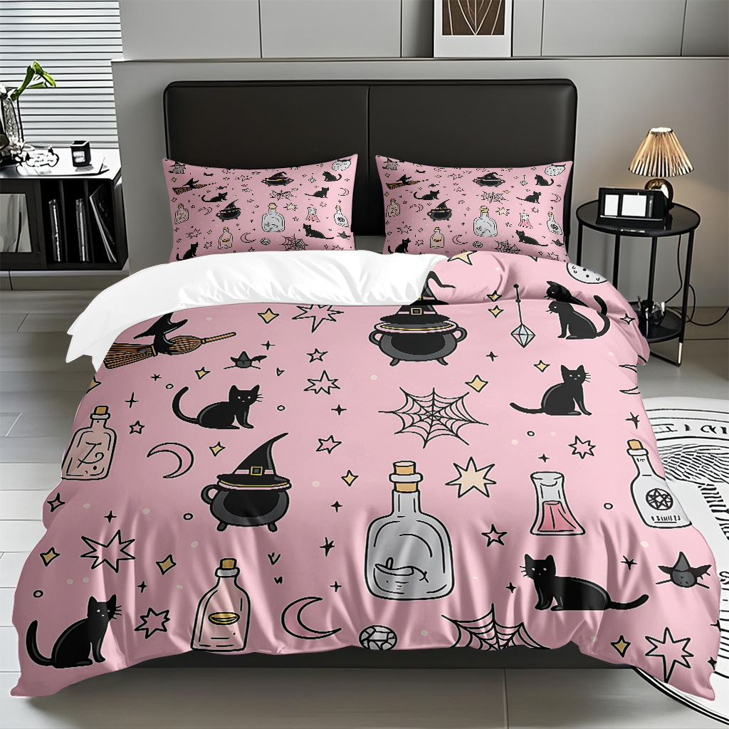 TEMU / JIT impresión digital de dibujos animados kit de edredón de gato abrasivo pro-piel transpirable fábrica textil directo