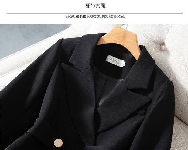 Áo blazer nữ dáng eo dài vừa, tay dài, đệm vai, cổ vest, phong cách thanh lịch — Màu trắng nhạt, màu đen, trắng, Bông mùa đông màu trắng nhạt chi tiết 6