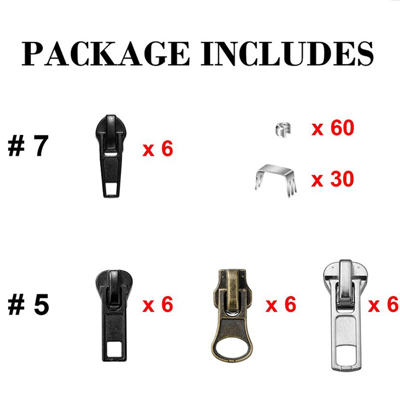 Zipper fixing kit and replacement zipper slider set suitable for fixing luggage coat jeans jacket
