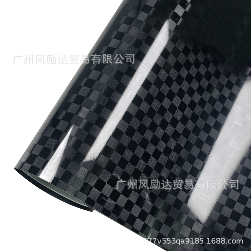 Cross-Border Hot-Selling Pet Forged Checkered Carbon Fiber Black Center Console Interior Glossy Black Rearview Mirror Full Body Wrap Film