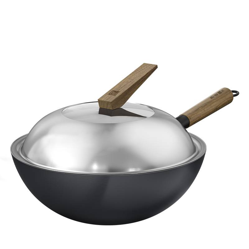 Olla de hierro fundido hecha a mano pasada de moda 0 sartén antiadherente recubierta sartén de fondo redondo wok doméstico sartén de estufa universal