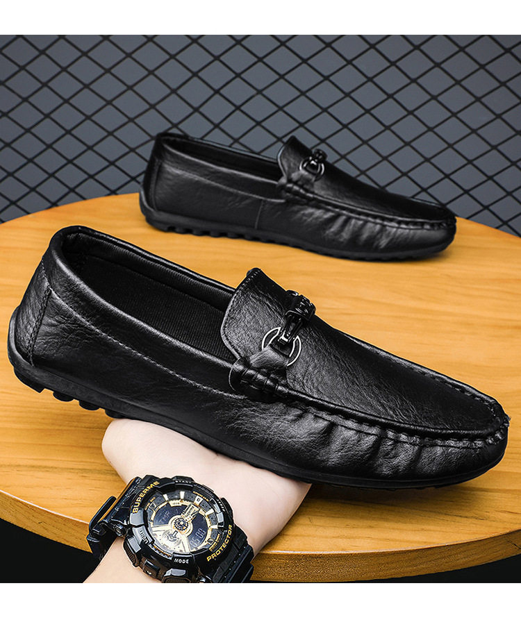 Giày lười nam da PU mũi tròn đế phẳng kiểu mới mùa thu, giày lái xe slip-on — 9108 đen, màu đen chi tiết 16