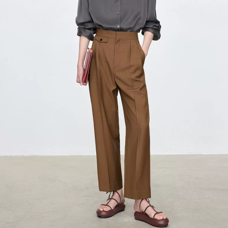 Повседневные универсальные прямые брюки до щиколотки из камвольной шерсти со средней талией, модные Пригородные Брюки для похудения на осень и зимы для женщин