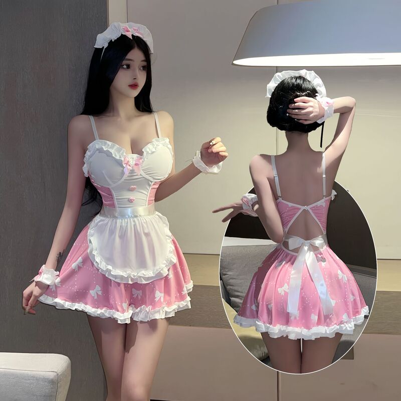 Pink and Blue Sexy Lingerie Maid Outfit Japanese Alice Cute Pure Desire Soft Girl Lolita Maid Dress Open-Crotch No Need to Take Off