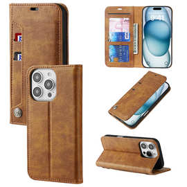 适用苹果16翻盖手机皮套iPhone15多功能插卡钱包12保护套14真皮