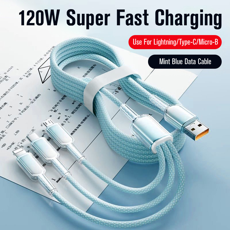 120w アイスクリスタルグラデーション 1 対 3 データケーブル、Apple、Android、Huawei の超高速充電に適したスリーインワン充電ケーブル|undefined