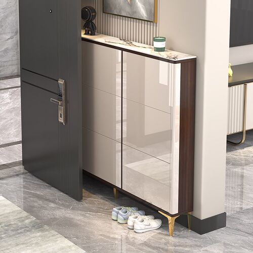 3xLight luxury ultra-thin tipping shoe cabinet door entrance wall narrow side shoe cabinet changing shoe bench integrated door ultra-thin shoes