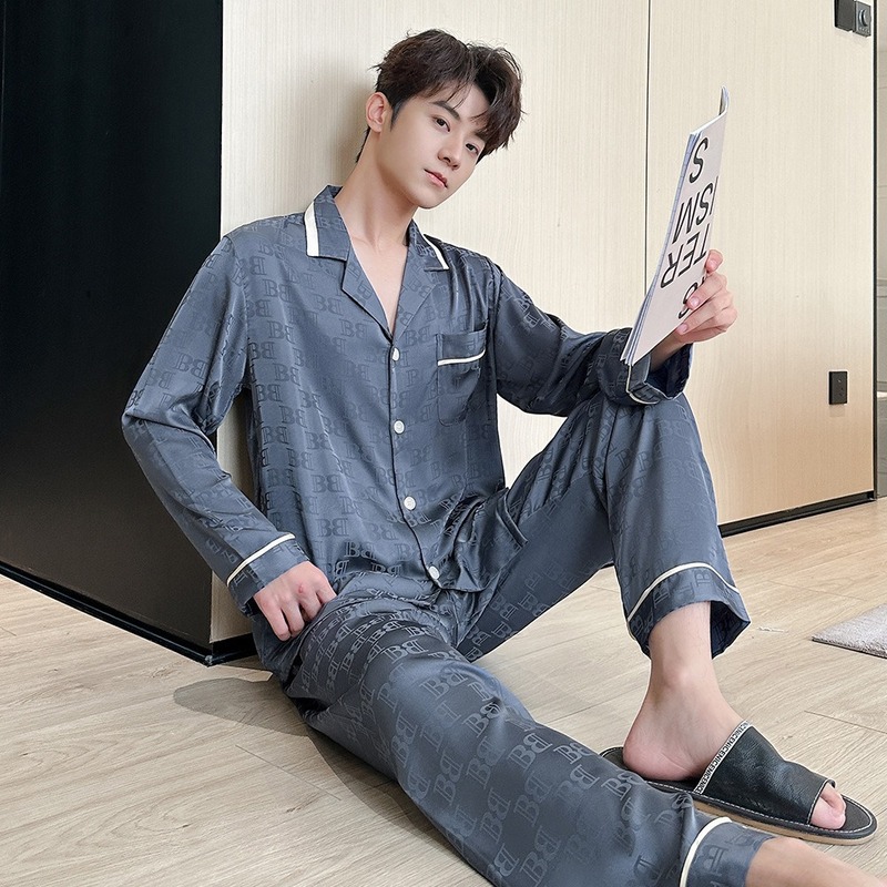 Ice Silk Pajamas Men's Spring and Autumn Light Luxury suit Summer Silk Thin High-End Jacquard Home Clothes Outwear Ice Silk Pajamas Men's Spring and Autumn Light Luxury suit Summer Silk Thin High-End Jacquard Home Clothes Outwear