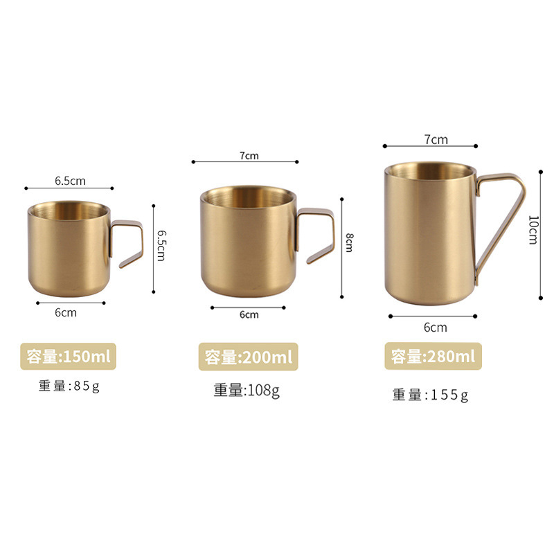 Estilo coreano 304 creativo de acero inoxidable taza de café de doble capa anti-Escaldadura con mango resistente a la caída taza de oficina de color sólido taza