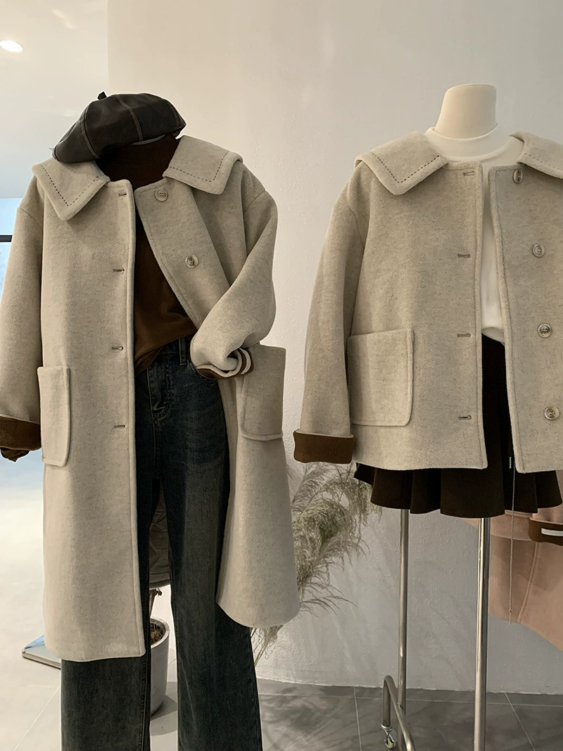 Quilted demi-season woolen coat, jacket, long-sleeve