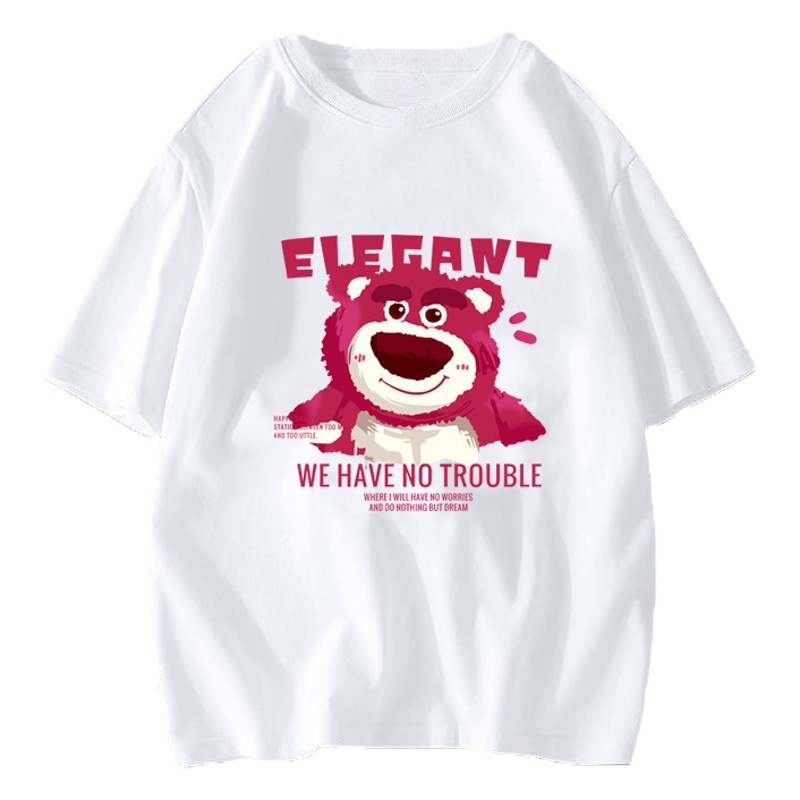 Fábrica al por mayor de fresa fresca Oso Blanco Verano de manga corta Camiseta hombres y mujeres sueltos todo partido juventud Top pareja