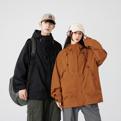 春秋季新款工装夹克男女同款大口袋连帽防风防水冲锋衣外套登山服