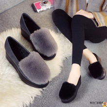 厚底毛毛鞋时尚松糕鞋女坡跟秋冬新款单鞋女鞋带毛防滑百搭豆豆鞋
