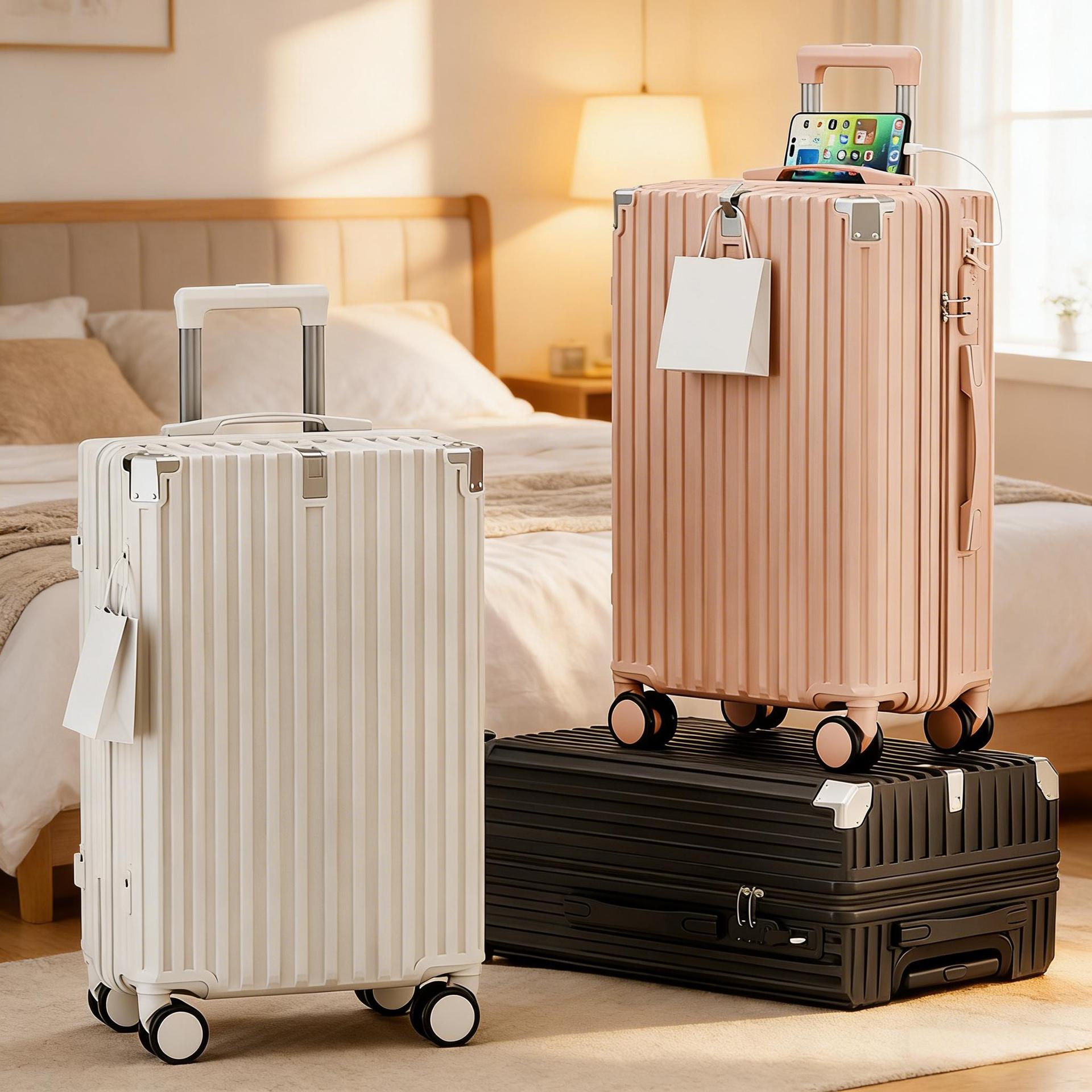 Vali nhựa PC 24 inch chống va đập, bánh xe xoay 360 độ, dung tích lớn, khóa mật khẩu — Góc chống va chạm đa chức năng màu trắng chi tiết 6