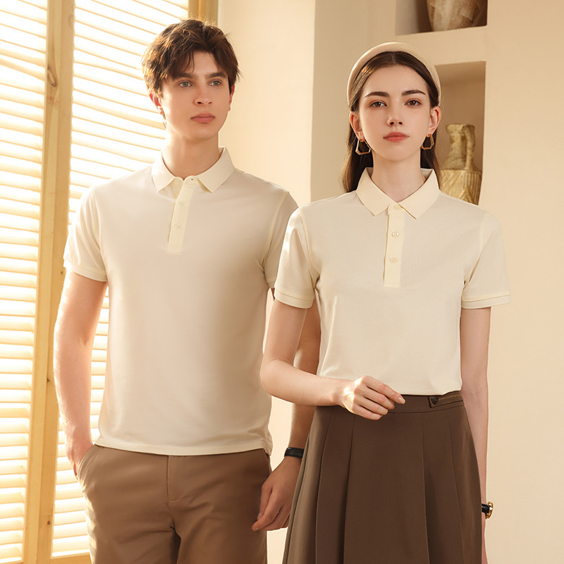 Nuevos productos de verano, seda de hielo pesada, sensación fresca, perlas elásticas, cuello secundario, camisa POLO de solapa de color sólido, camiseta de manga corta