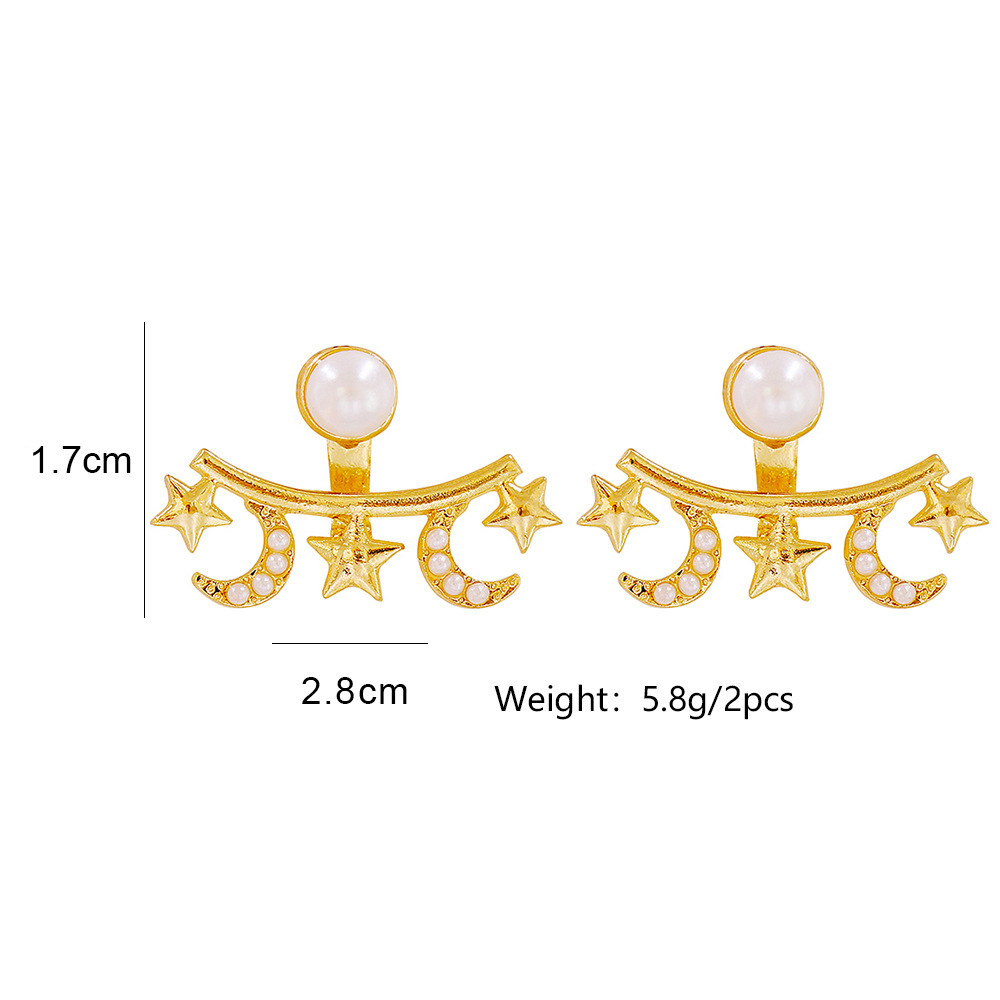 Mode Géométrique Alliage Étoile Lune Incrusté Perle Stud Boucles D'oreilles display picture 1