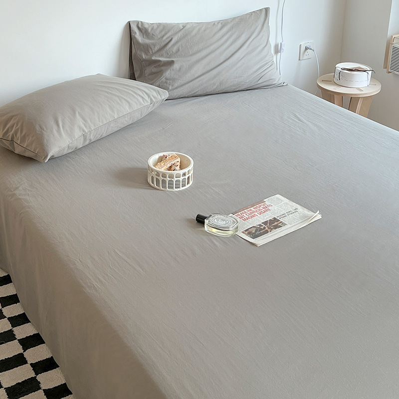 Sábanas de algodón lavado de color sólido de algodón pieza única 100 sábanas de algodón puro para dormir desnudas cama individual dormitorio individual doble traje de tres piezas 3