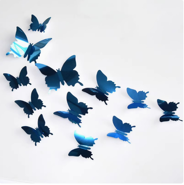 Transfronterizos 12 conjuntos de mariposas espejo PET 3D mariposas simulación boda festivales DIY pegatinas de pared decorativas