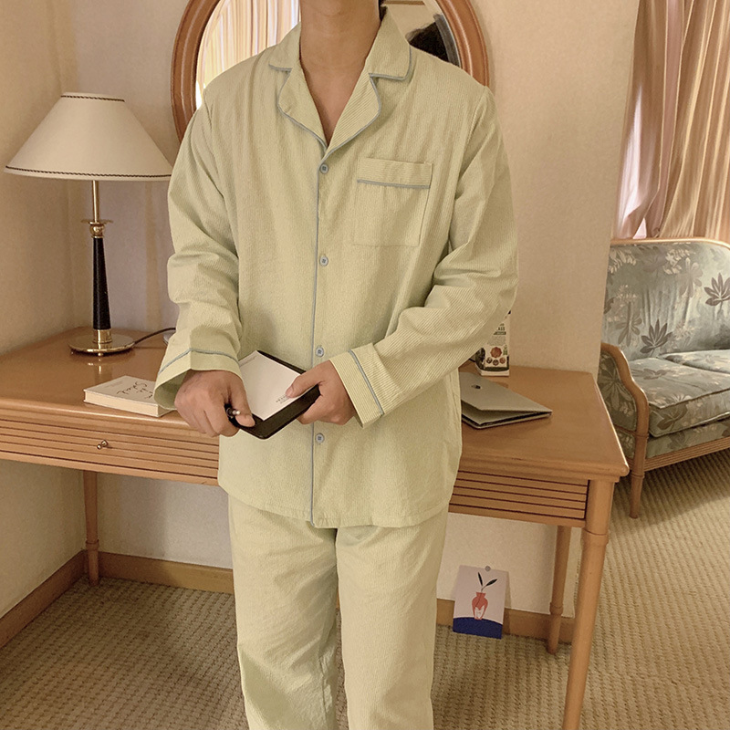Product details picture_actual shot#new product#Men's comfortable and loose striped early autumn pajamas and home clothes set
