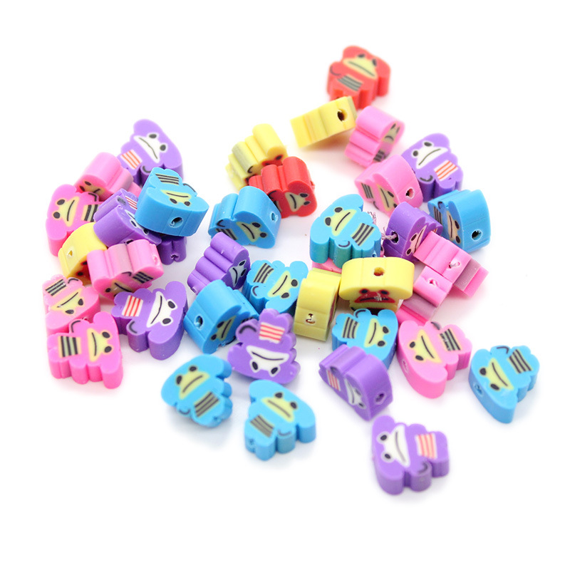 Cuentas de cerámica suave DIY, caras sonrientes, sueltas para pulseras y collares