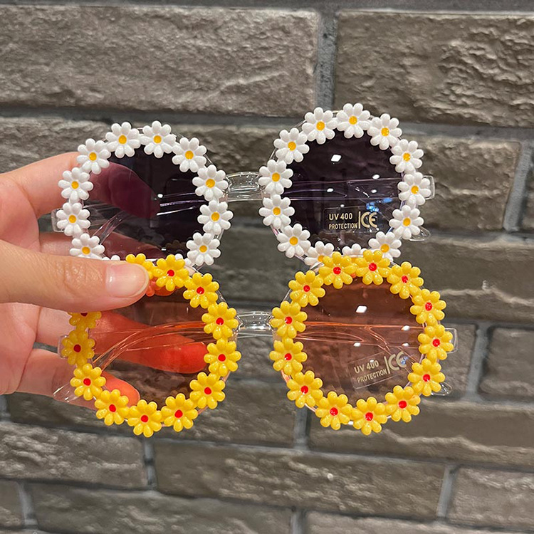 Outdoor, Travel Occasion Flower Pattern Vacation Beach Flower Ac UV400 Protection Round Frame Full Frame Kids Sunglasses