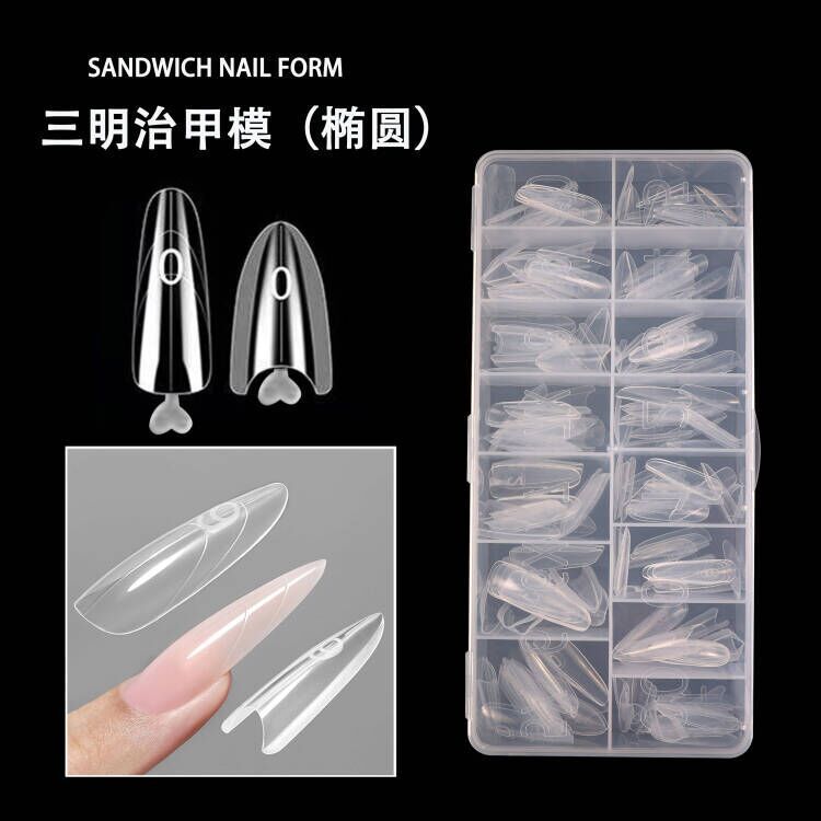 Nail Art Sandwich Nail Tips, Fake Nails, Display Salon Art Nails, Transparent Full-Cover Wearable Nail Tips, Pointed Shape