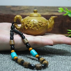 阿根廷綠檀木雕手把件喜上眉梢把把胡實木茶壺文玩擺件隨身掛件